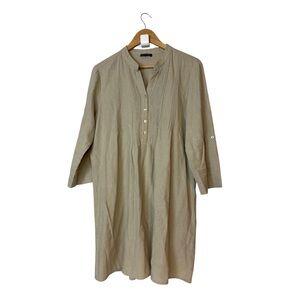For Cynthia Women's neutral Linen Blend Tunic Dress Roll Tab Sleeve Size M??